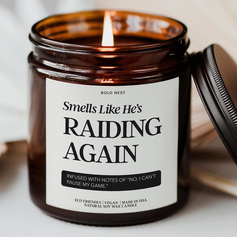 Smells Like Hes Raiding Again Candle Gaming Boyfriend Gift Nerdy Raid Night Candle For Husband Or G 0