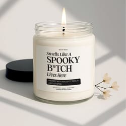 spooky b tch candle boo basket stuffer, funny halloween candle gift for best friend, personalized fall home decor candle