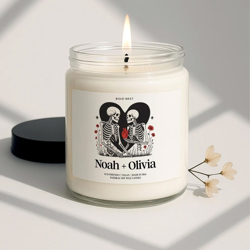 Gothic Skeletons Couple Candle Boo Basket Stuffer Personalized Halloween Gift For Best Friend Spook 0