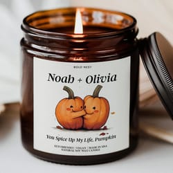 bring cozy autumn vibes and playful personality into any space with this charming seasonal candle. this pumpkin boo bask
