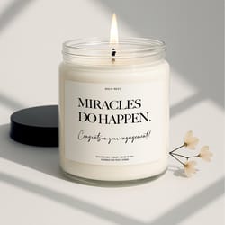 personalized engagement candle gift, custom just engaged couple candle, romantic engagement party keepsake gift