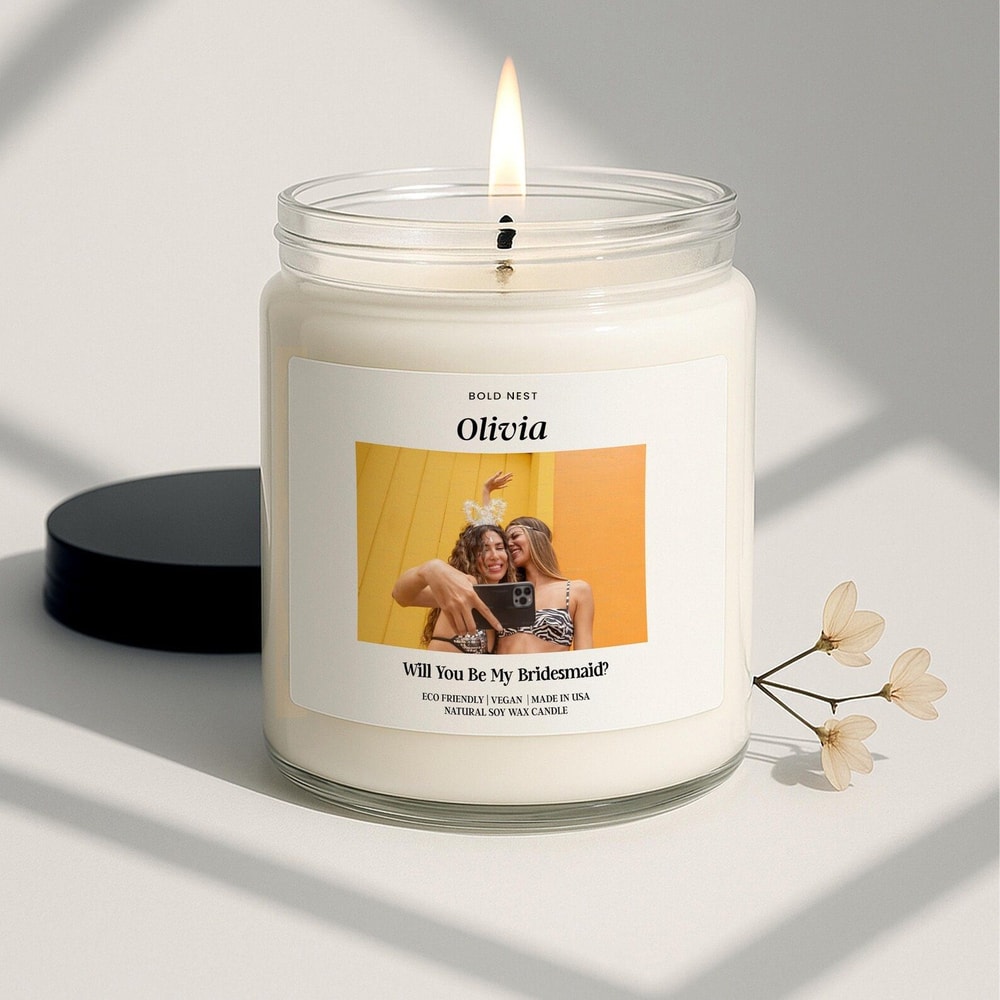 Personalized Photo Bridesmaid Proposal Candle Custom Bridesmaid Gift With Photo Best Friend Proposa 0