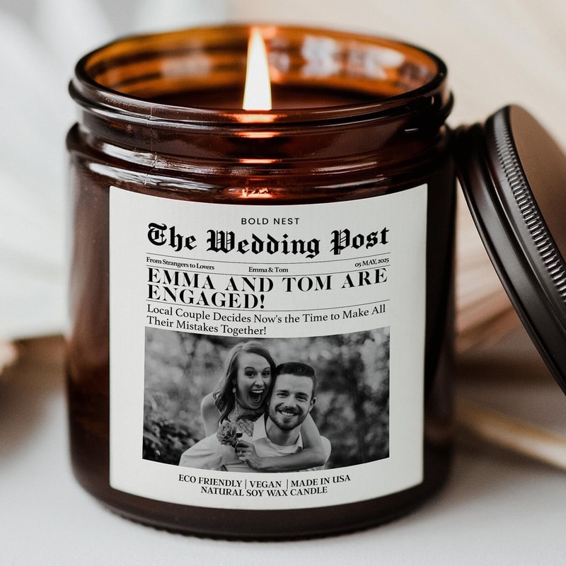 Personalized Photo Engagement Candle Custom Getting Married Picture Candle Gift For Couples Wedding 0