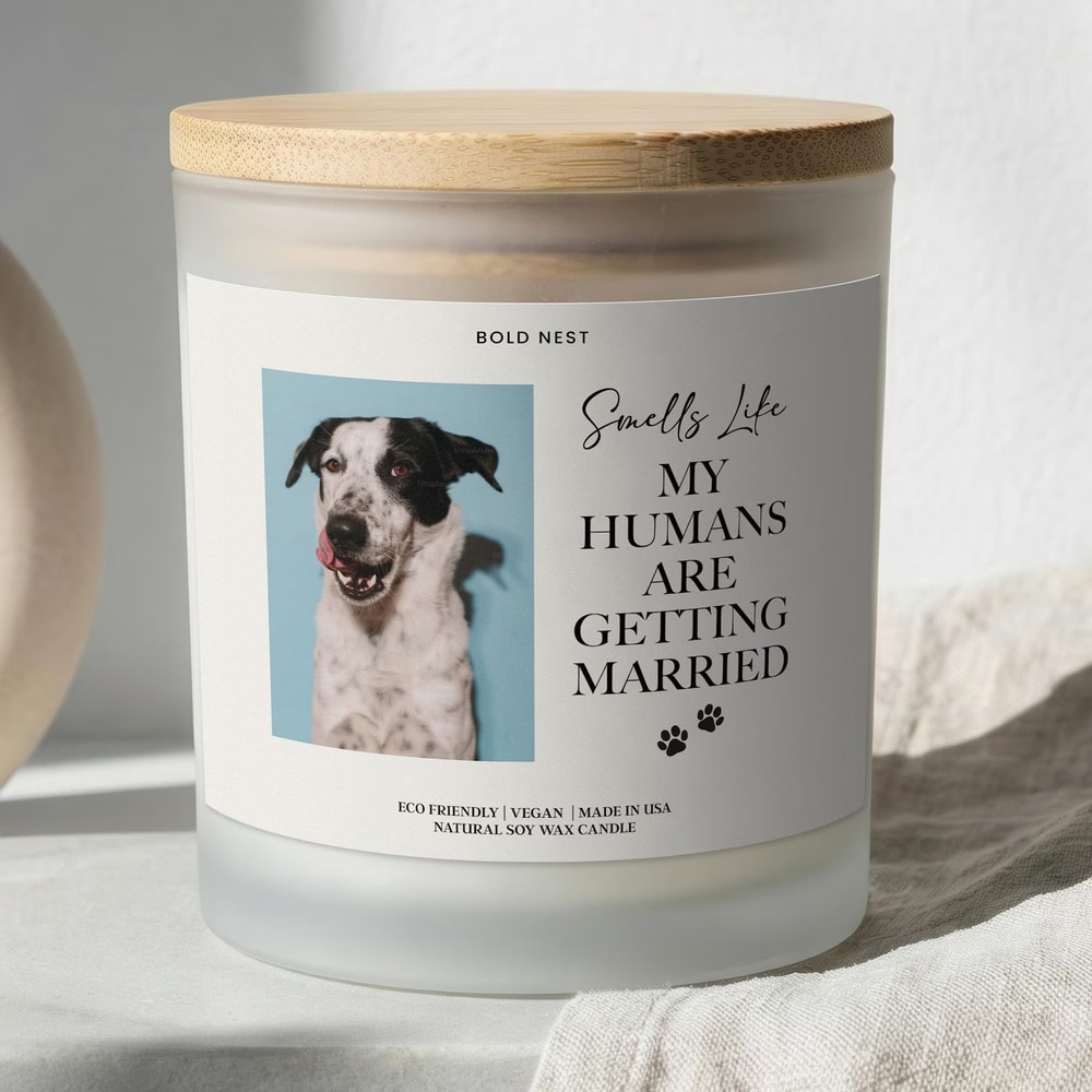 Personalized Engagement Pet Candle Custom Pet Photo Engagement Gift For Couples Funny My Humans Are 0