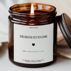 personalized newly engaged candle gift, custom engagement candle for couple, scented wedding & bulk favor keepsake