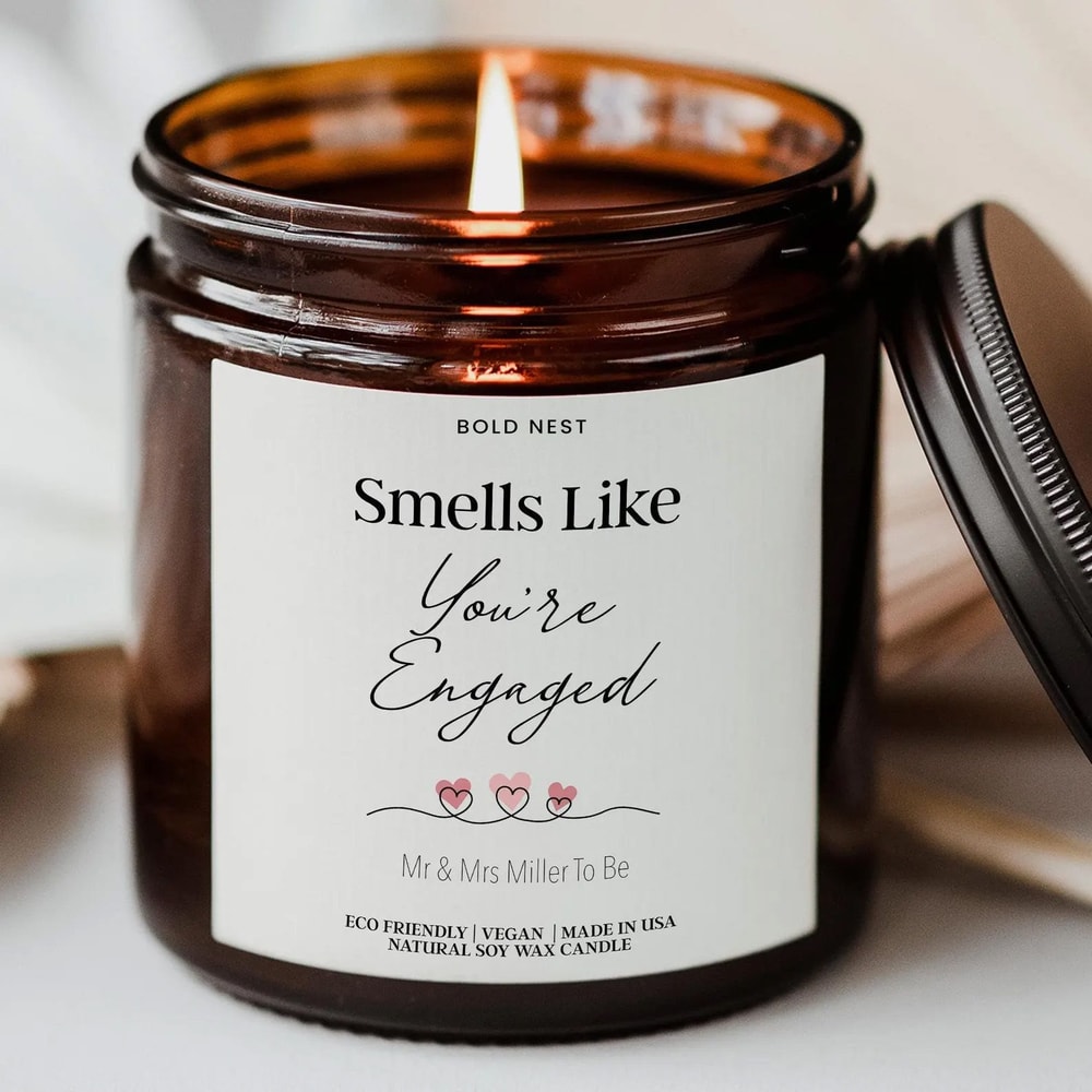 Personalized Engagement Gift Box Candle Newly Engaged Gift For Couples Romantic Engagement Keepsake 0