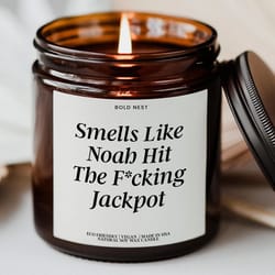 funny personalized engagement candle gift for couples custom just engaged wedding & bachelorette candle keepsake