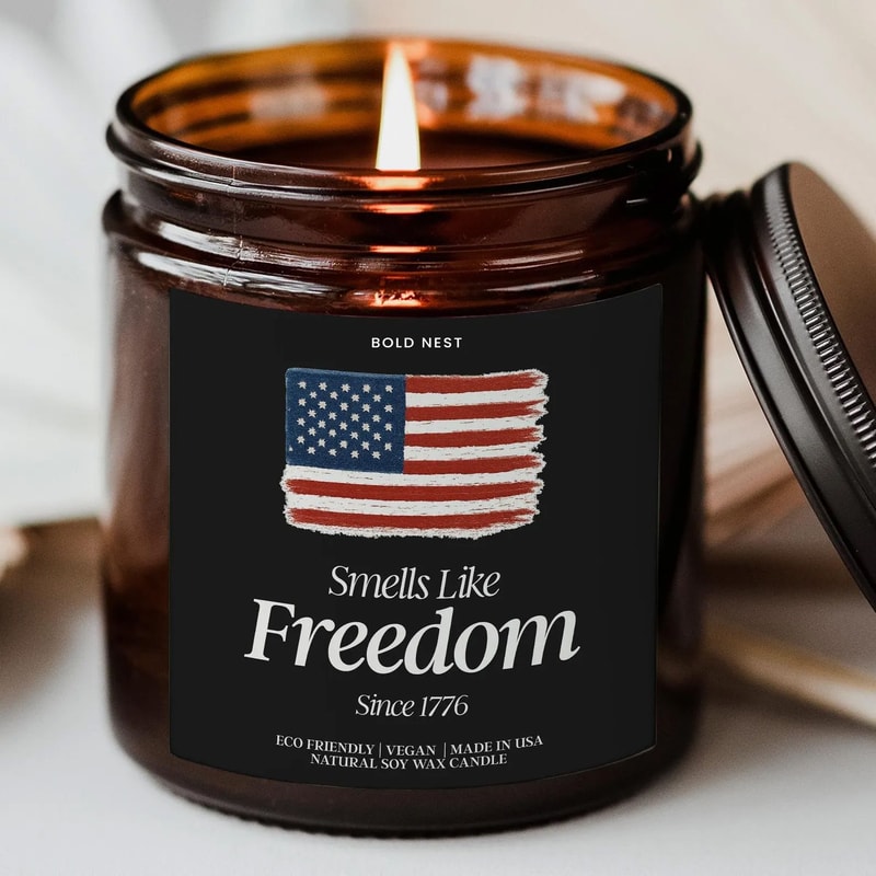Independence Day Candle Smells Like Freedom Patriotic American Flag July 4th Scented Candle USA Hom 0
