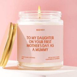 first mothers day candle gift, daughter new mom gift, mothers day candle for daughter, soy candle