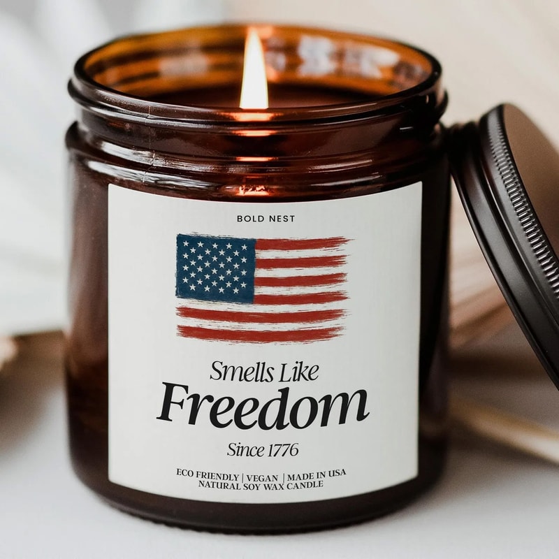 Independence Day Candle Smells Like Freedom Patriotic American Flag July 4th Scented Candle USA Hom 0