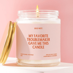 funny candle gift, favorite troublemaker candle, best friend candle gift, funny soy candle for her
