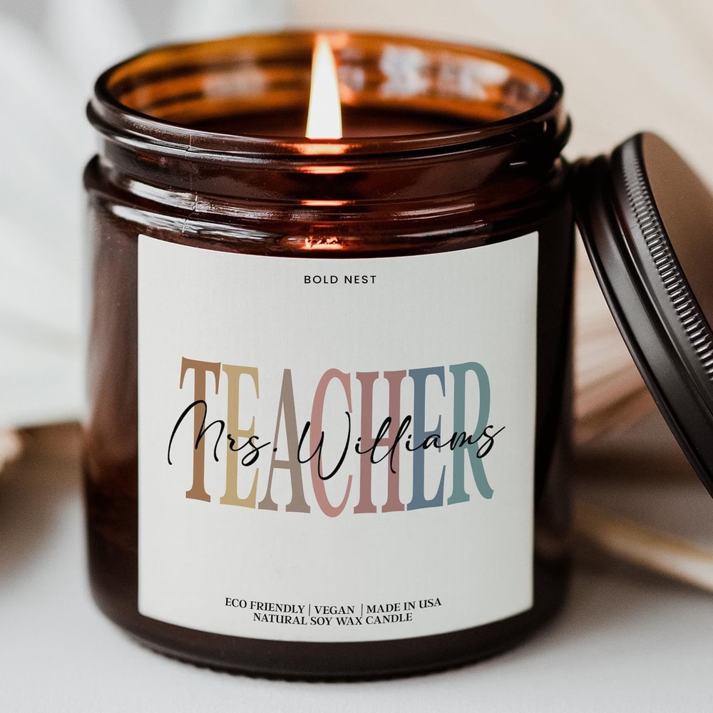Custom Teacher Name Candle Personalized Desk Gift For New Teachers Mrs Name Candle Teacher Apprecia 0