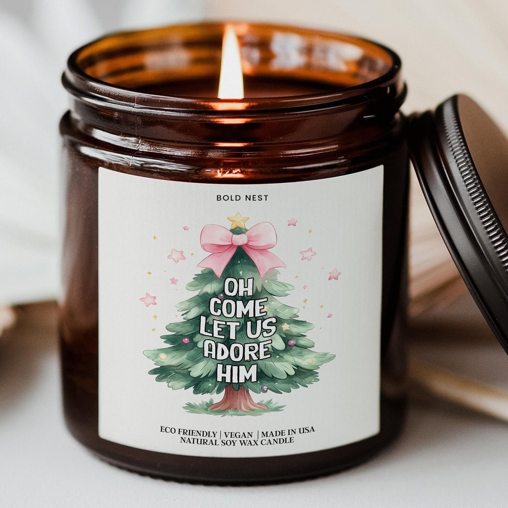 Oh Come Let Us Adore Him Christmas Candle Jesus Nativity Religious Gift Decor 0