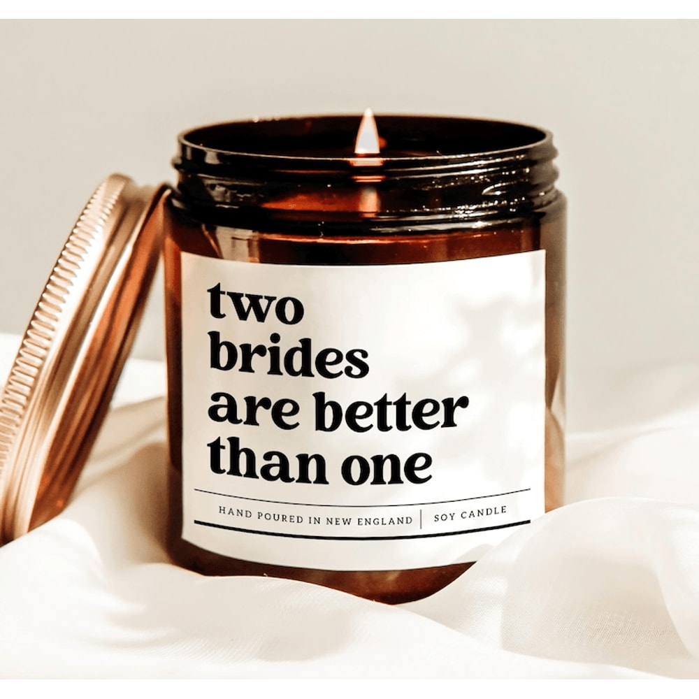Lesbian Wedding Candle Gift Two Brides Candle LGBTQ Wedding Gift Funny Bride Candle 0