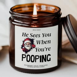 he sees you when pooping funny christmas candle gag gift secret santa decor