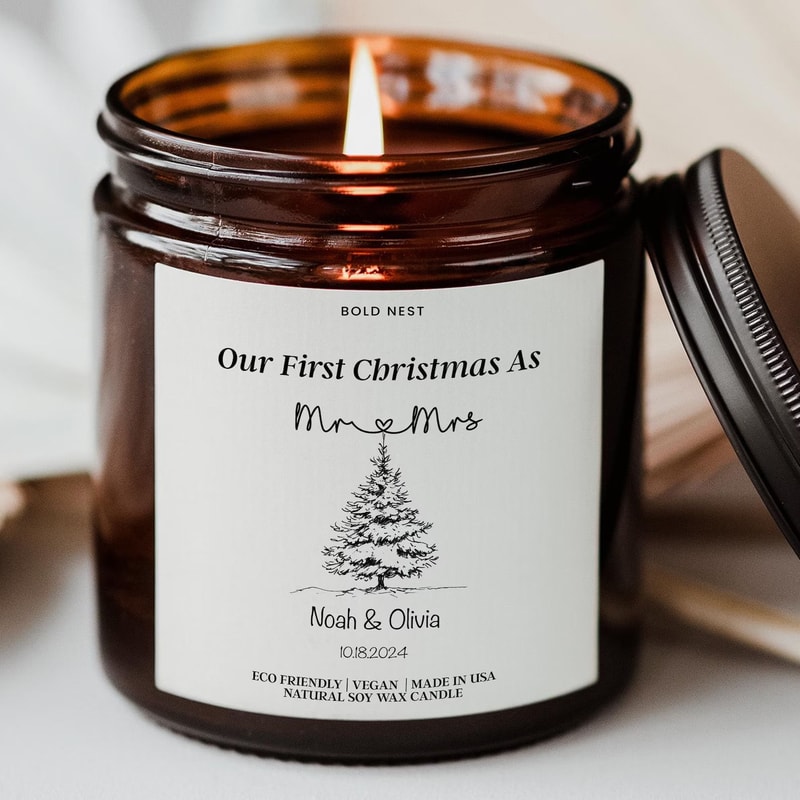 Our First Christmas As Mr Mrs Candle Personalized Wedding Keepsake Gift 0