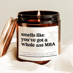 funny mba graduation candle gift for mba graduate, business school graduation gift, whole ass mba candle