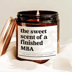 mba graduation candle gift for business graduate, finished mba candle, funny business school graduation gift