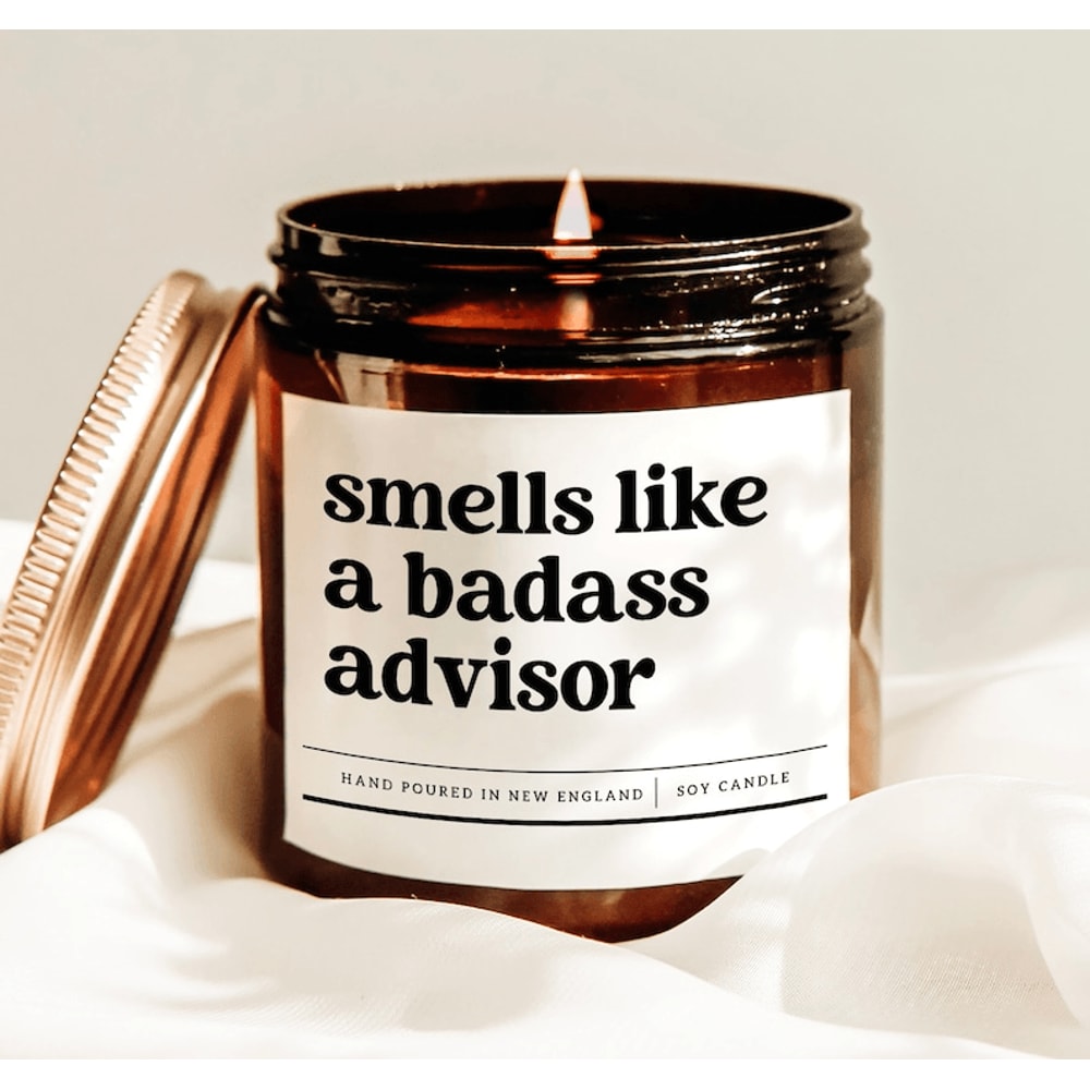 Funny Advisor Candle Gift For Mentor Academic Advisor Gift Boss Advisor Candle Smells Like A Badass 0