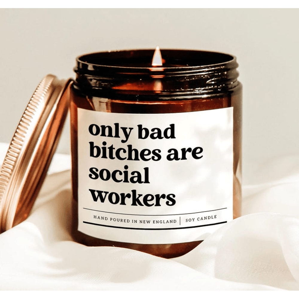 Only Bad Bitches Are Social Workers Candle Funny Social Worker Gift MSW Graduation Candle For Thera 0