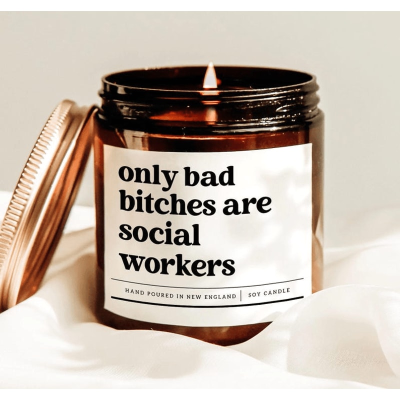 Only Bad Bitches Are Social Workers Candle Funny Social Worker Gift MSW Graduation Candle For Thera 0