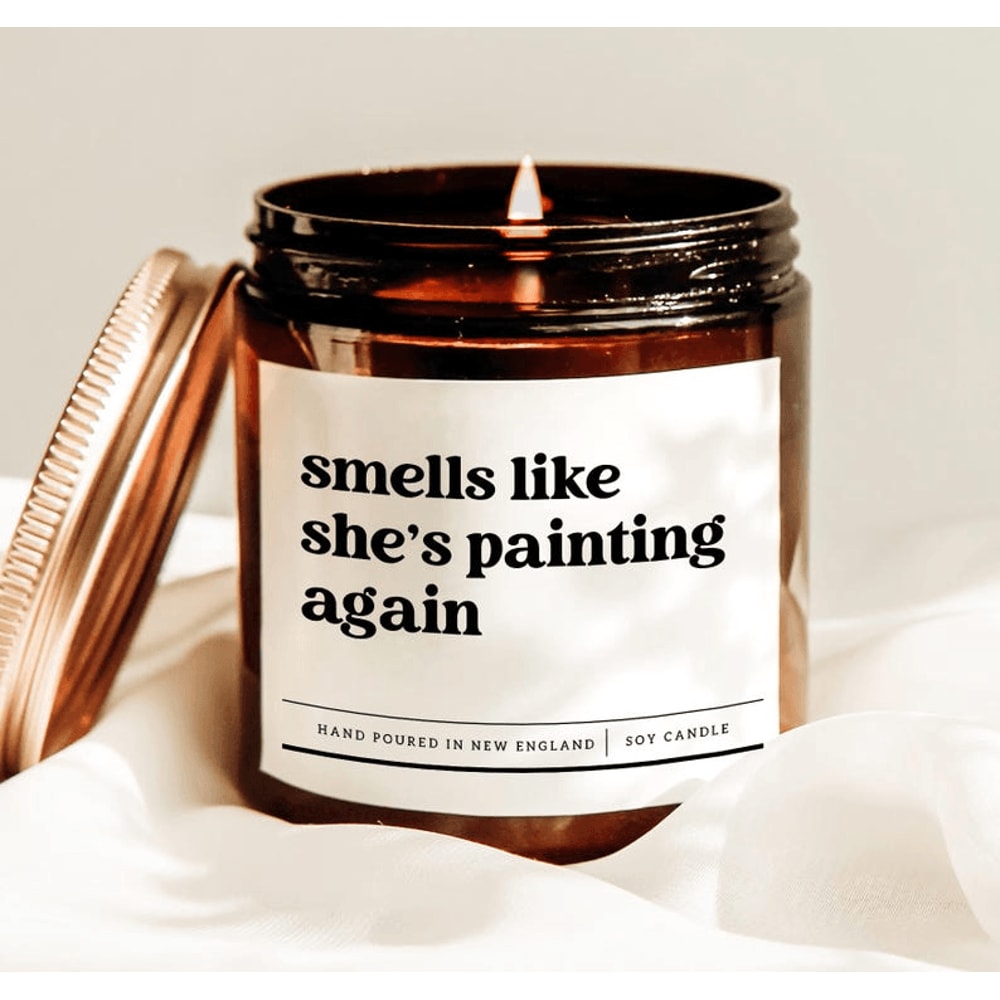 Smells Like Shes Painting Again Candle Funny Artist Gift Creative Painter Soy Candle For Art Lovers 0
