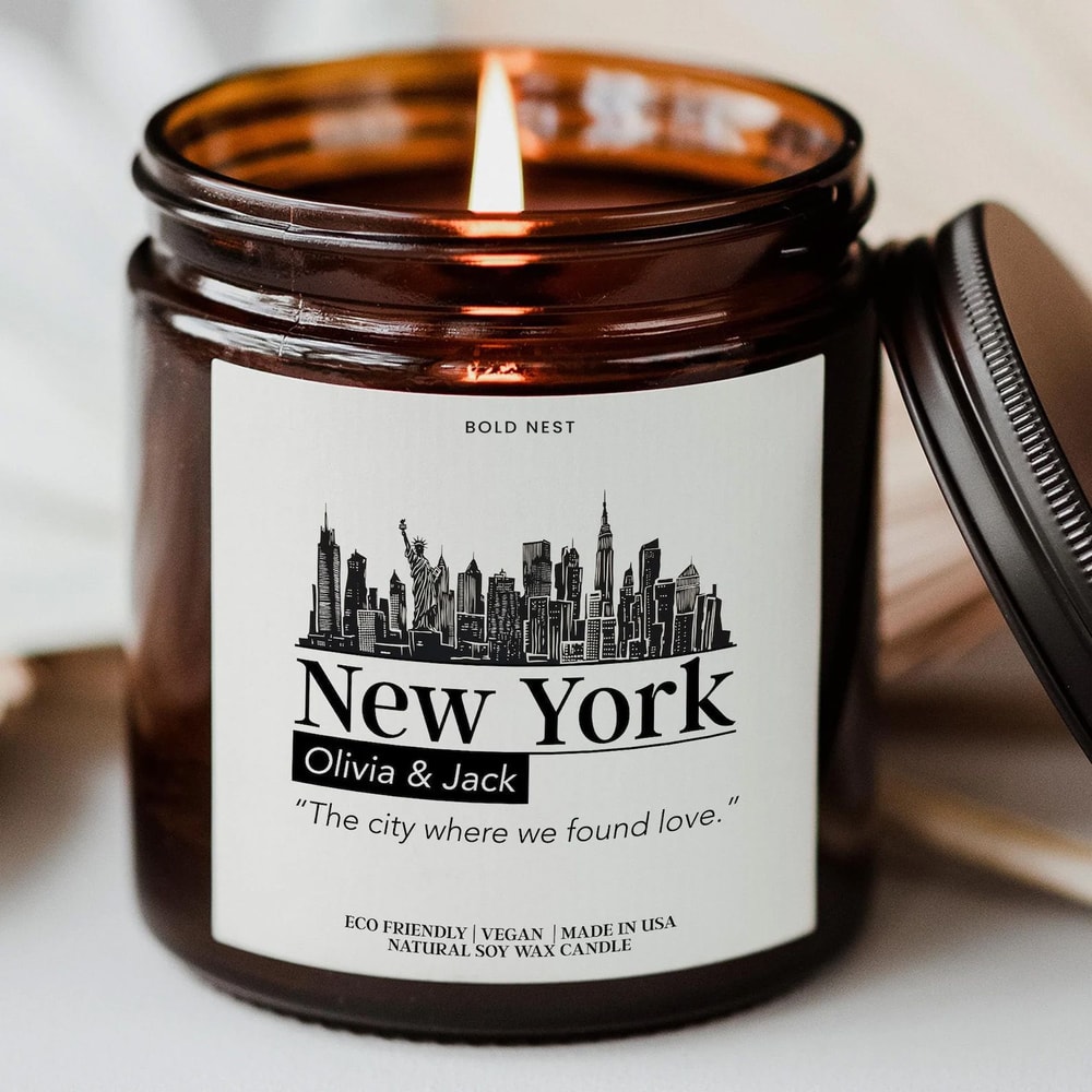 Personalized City We Met Landmark Candle Engagement Gift Custom Wedding Favor 0
