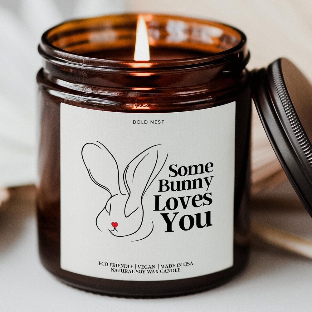Bunny Lovers Personalized Easter Soy Candle Gift Basket Stuffer Spring Home Decor Candle 0
