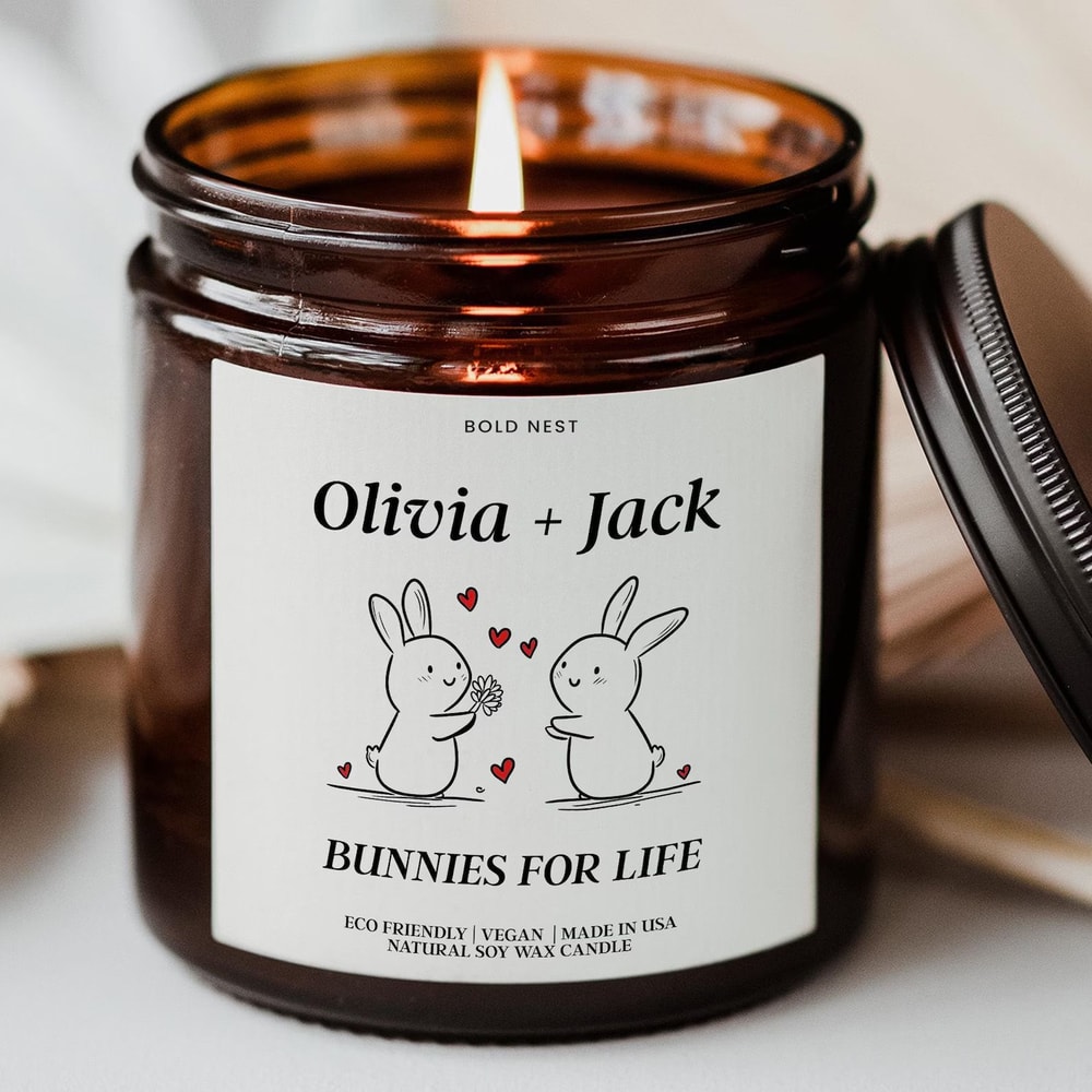 Personalized Bunny Lovers Easter Candle Soy Wax Gift Basket Stuffer Spring Romantic Home Decor 0