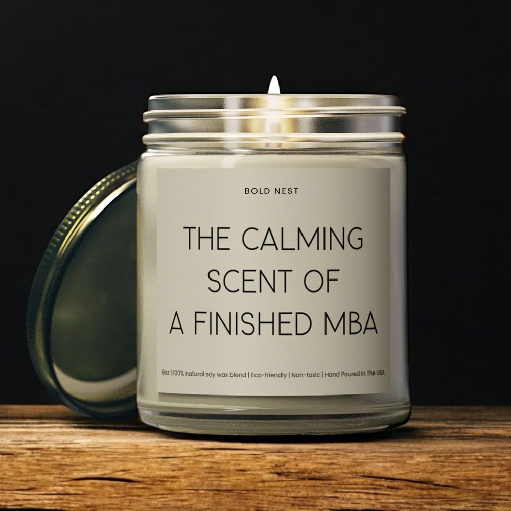 Smells Like A Finished MBA Personalized Soy Candle Funny MBA Graduation Gift Business School Master 0