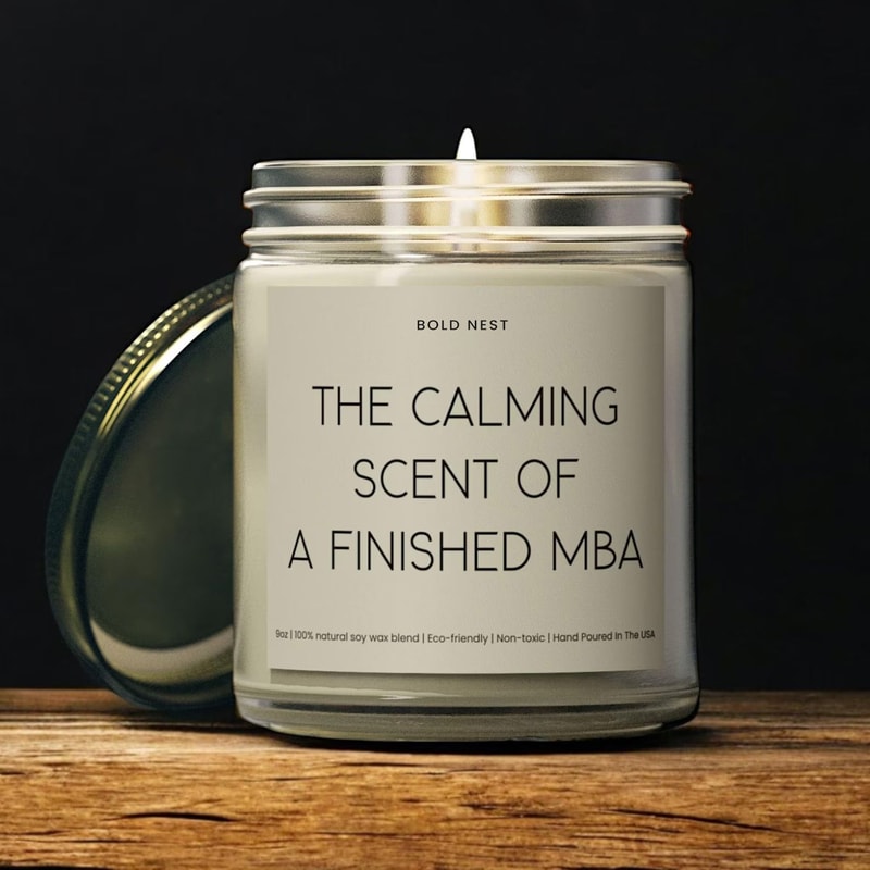 Smells Like A Finished MBA Personalized Soy Candle Funny MBA Graduation Gift Business School Master 0