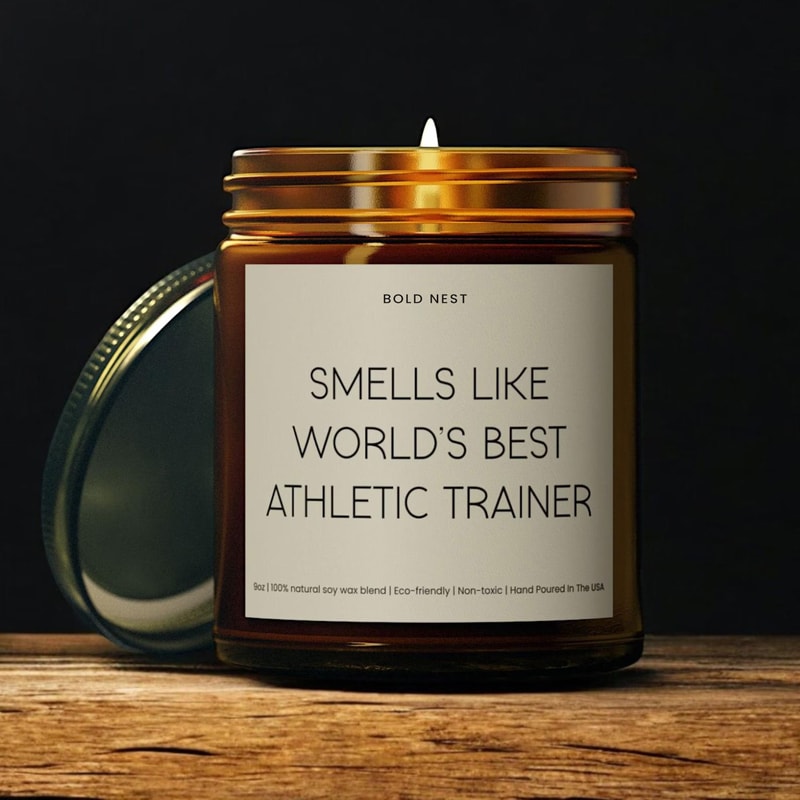 Smells Like The Worlds Best Athletic Trainer Funny Appreciation Candle Sports Medicine Trainer Gift 0