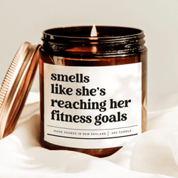 smells like shes reaching her fitness goals candle, funny gym gift for workout motivation and self care