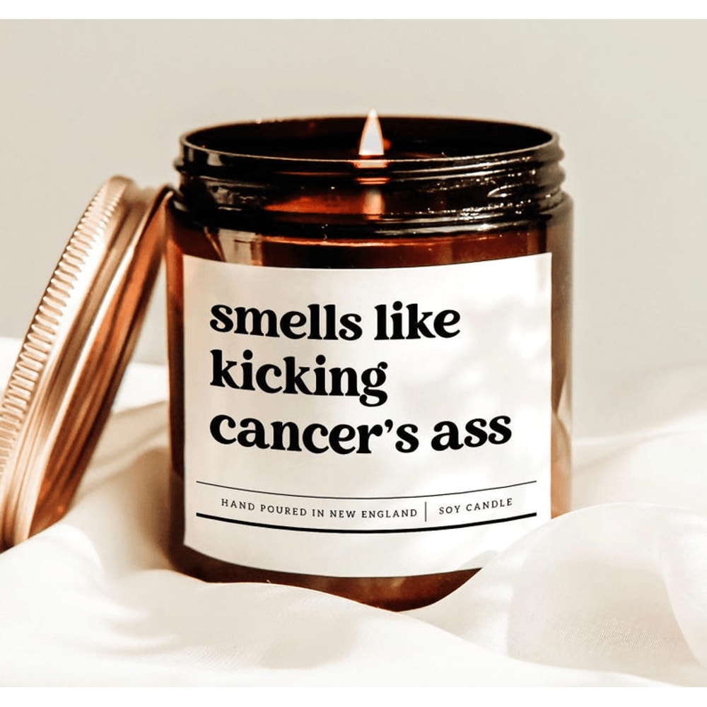 Smells Like Kicking Cancers Ass Candle Encouragement Gift For Cancer Survivor Chemo Support And Str 0