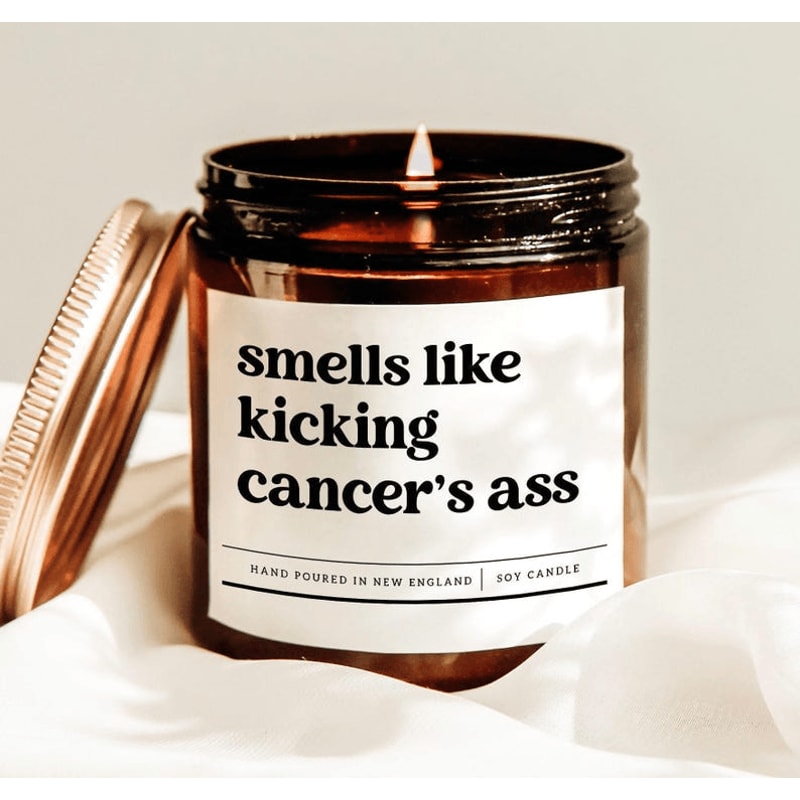 Smells Like Kicking Cancers Ass Candle Encouragement Gift For Cancer Survivor Chemo Support And Str 0
