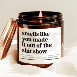smells like you made it out of the shit show candle, funny survival gift candle