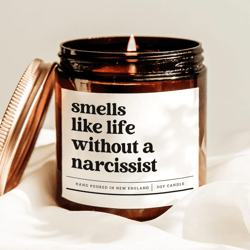 smells like life without a narcissist candle, funny breakup recovery gift