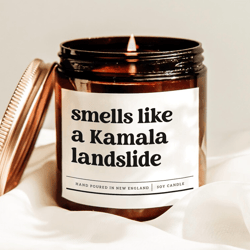 smells like a kamala landslide candle, funny political gift, election humor candle, liberal decor gift