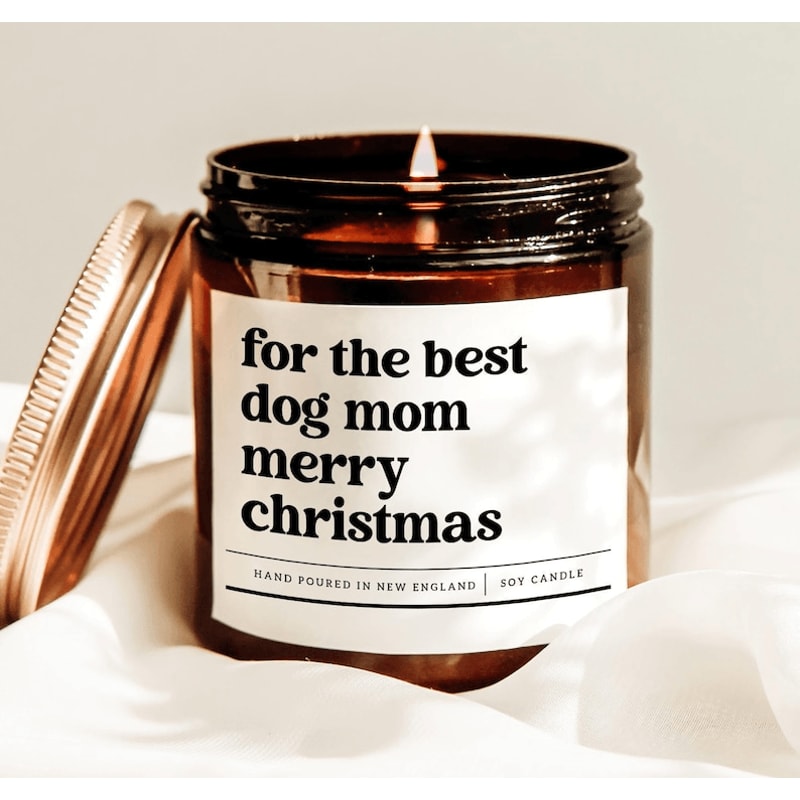 For The Best Dog Mom Merry Christmas Candle Dog Mom Christmas Gift Pet Lover Holiday Candle Decor 0