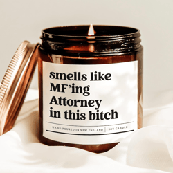 smells like mfing attorney in this bitch candle, funny lawyer gift, law school graduation soy candle decor