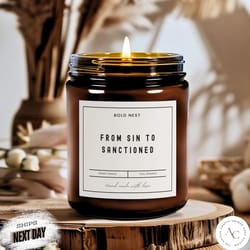 no longer living in sin candle funny wedding gift & anniversary date candle for newlyweds and couples