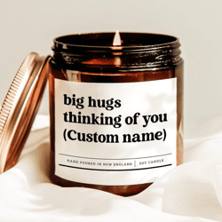 big hugs thinking of you custom name candle gift long distance friendship soy candle personalized sympathy gift