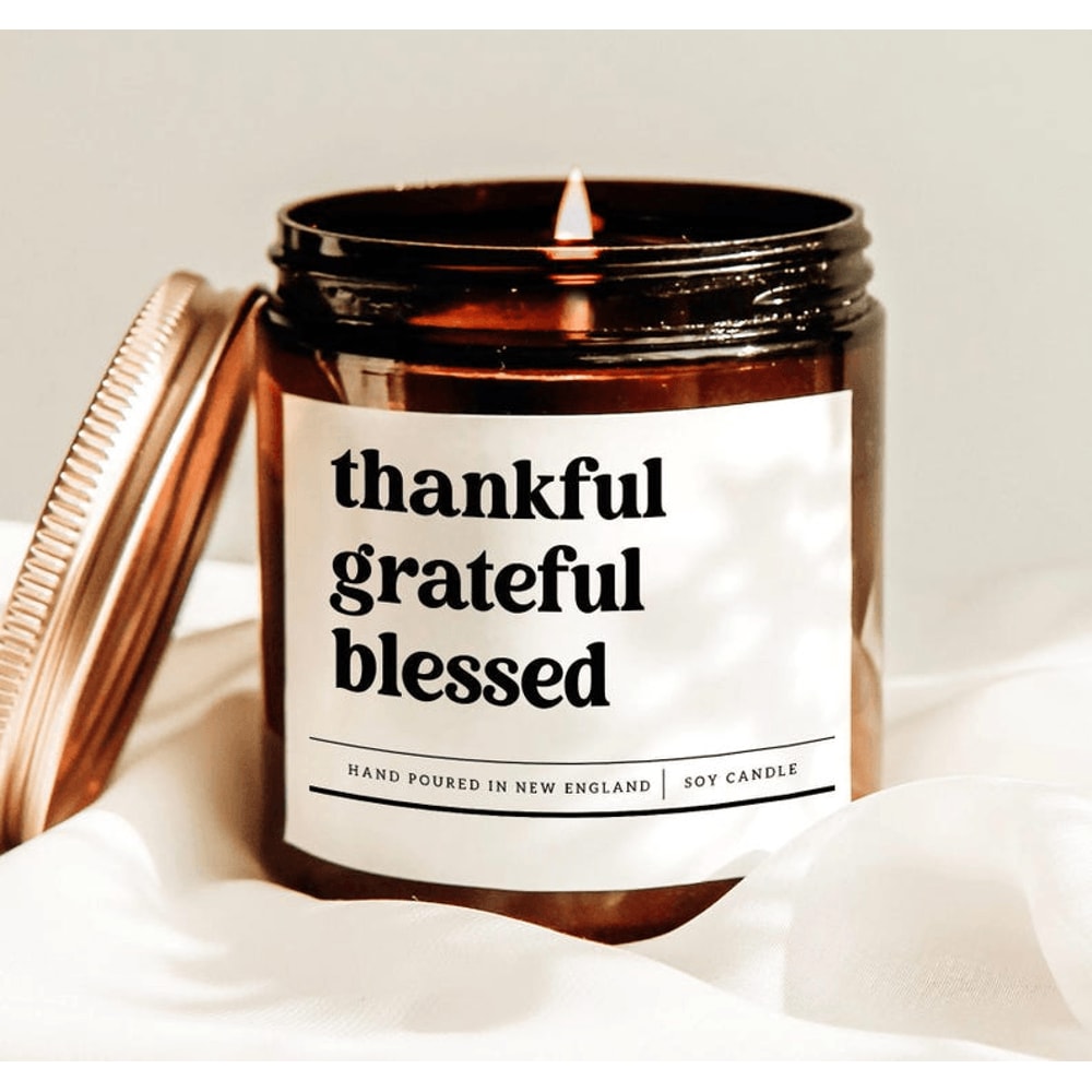 Thankful Grateful Blessed Candle Thanksgiving Decor Farmhouse Soy Candle Inspirational Gift Cozy Au 0