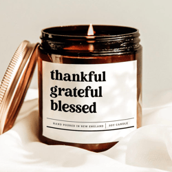 thankful grateful blessed candle thanksgiving decor farmhouse soy candle inspirational gift cozy autumn decor