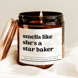 smells like shes a star baker candle funny baking gift for bakers soy candle kitchen decor baking lover gift