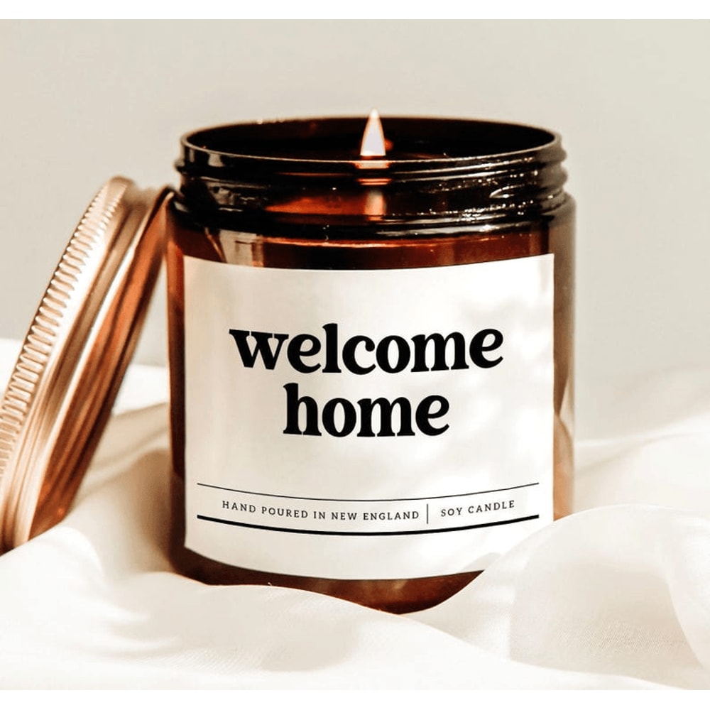 Welcome Home Candle Housewarming Gift New Home Soy Candle Minimalist Cozy Decor Realtor Closing Gif 0