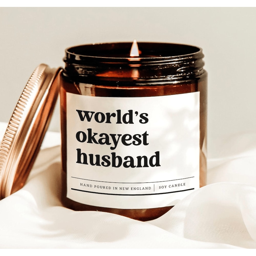 Worlds Okayest Husband Candle Funny Husband Gift Sarcastic Soy Candle Anniversary Gift For Him Deco 0