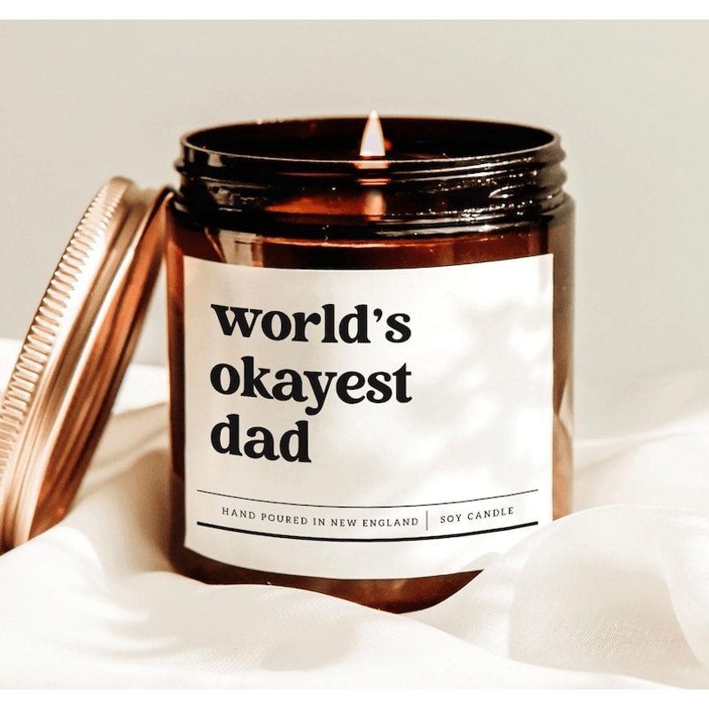 Worlds Okayest Dad Candle Funny Dad Gift Sarcastic Father Gift Soy Candle Fathers Day Home Decor 0