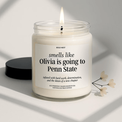 personalized college acceptance candle – custom high school graduation announcement gift for new college student