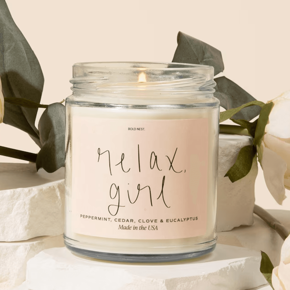 Relax Girl Soy Candle Eucalyptus Peppermint Candle For Stress Relief Cozy Self Care 0